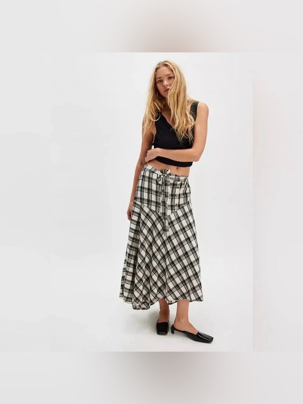 NWT Free People Free Est After You Black & White Plaid Top and Skirt Set Size L - Picture 4 of 12